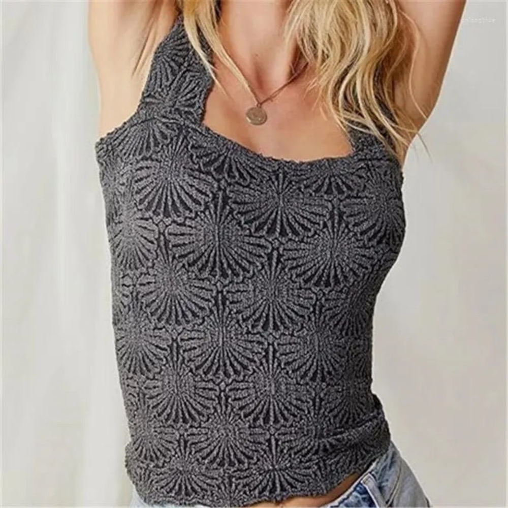 Free People Intimately Gray Love Letter Tank Top Sz M/L Square Neck Textured